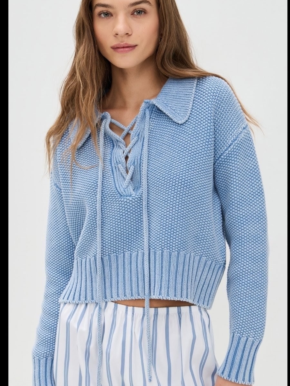 Splendid Lace-Up V-Neck Sweater